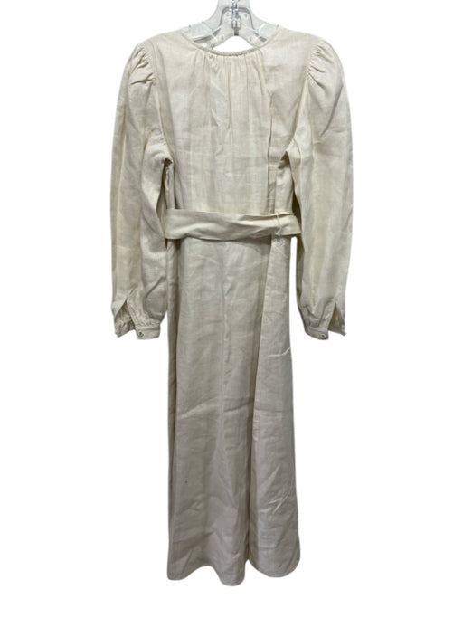 Marie Oliver Size 2 Beige Linen Tie Belt Long Sleeve Maxi V Neck Dress Beige / 2