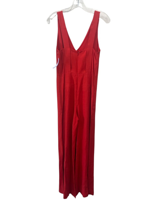 Derek Lam 10 Crosby Size 0 Red Viscose Blend V Neck Pockets Sleeveless Jumpsuit Red / 0