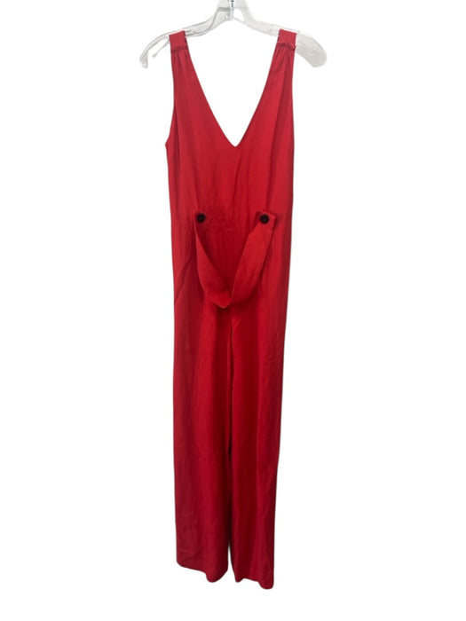 Derek Lam 10 Crosby Size 0 Red Viscose Blend V Neck Pockets Sleeveless Jumpsuit Red / 0