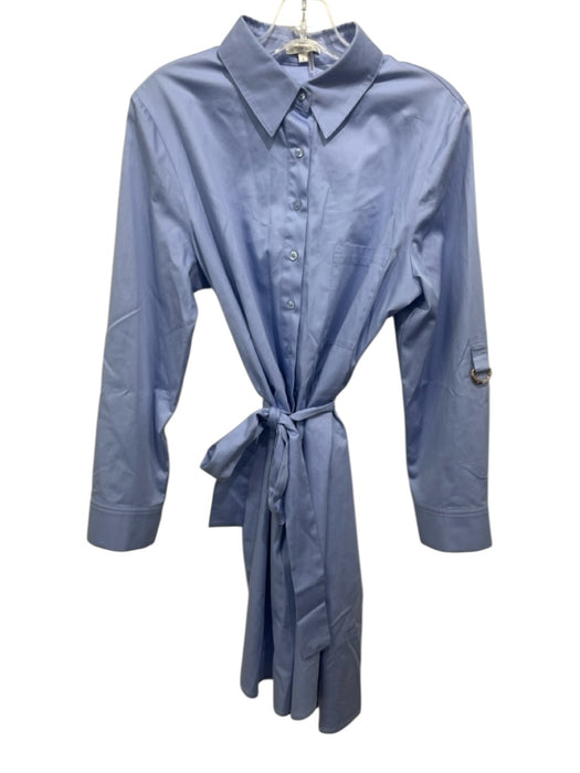 Tyler Boe Size S Blue Cotton Blend Tie Belt Button Front Collared Mini Dress Blue / S