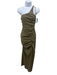 Zara Size XS Olive Green Linen Blend Zip Close Ruched Maxi Strappy Dress Olive Green / XS