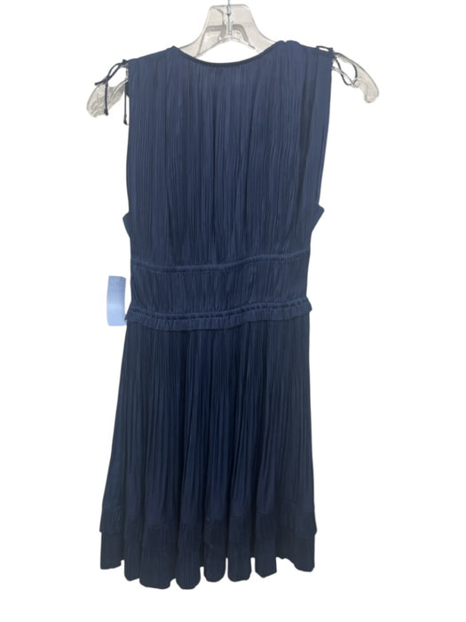 Ulla Johnson Size 2 Navy Polyester Pintuck Drawstring Waist V Neck Mini Dress Navy / 2