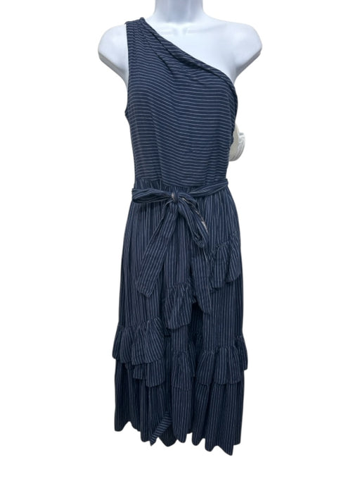 Ulla Johnson Size 2 Navy & white Cotton Blend Pinstripe Cold Shoulder Maxi Dress Navy & white / 2