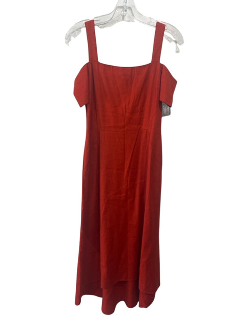A.L.C. Size 2 Reddish Orange Linen Blend Square Neck Midi Zip Back Dress Reddish Orange / 2