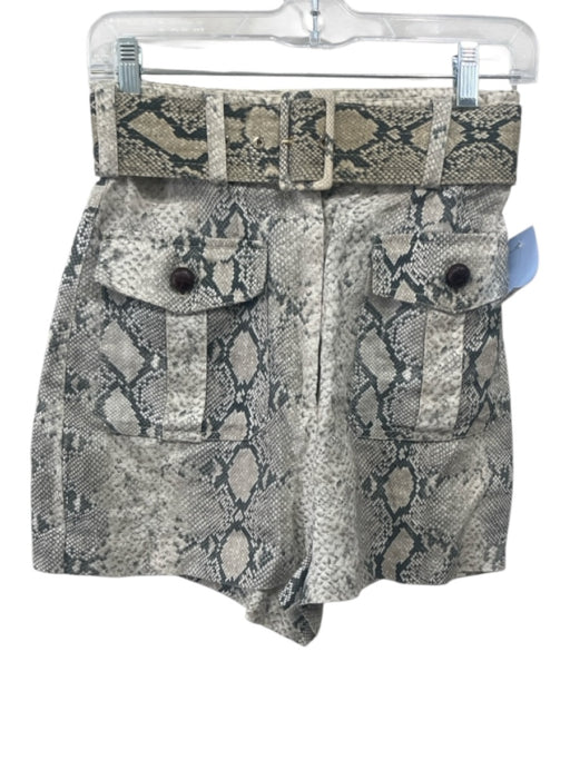 Zimmermann Size 0 Beige & Black Linen Snake Print Belted Zip & Hook Shorts Beige & Black / 0
