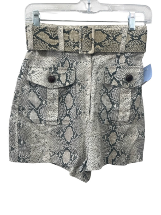 Zimmermann Size 0 Beige & Black Linen Snake Print Belted Zip & Hook Shorts Beige & Black / 0