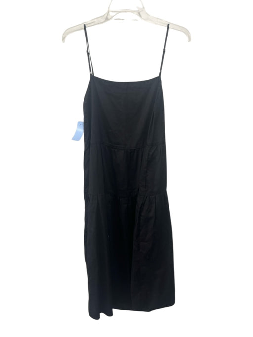 Enza Costa Size 0 Black Cotton Square Neck Straps Midi Pockets Dress Black / 0