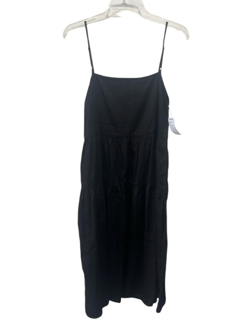 Enza Costa Size 0 Black Cotton Square Neck Straps Midi Pockets Dress Black / 0