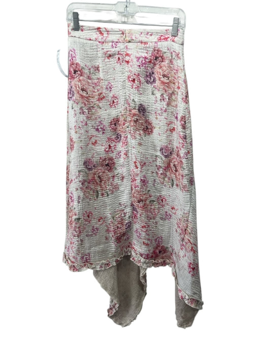 Hofmann Size 36 Beige & Pink Silk & Linen Floral Asymmetric Zip Back Skirt Beige & Pink / 36
