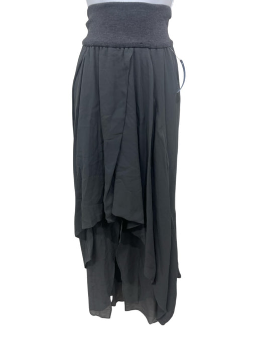 Brunello Cucinelli Size 2 Dark Grey Silk Elastic Waist Asymmetric Skirt Dark Grey / 2