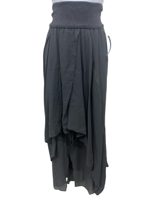 Brunello Cucinelli Size 2 Dark Grey Silk Elastic Waist Asymmetric Skirt Dark Grey / 2