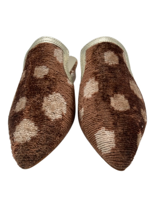 Baldiz Shoe Size 37 Brown Silk & Leather Pointed Toe Polka Dot Shoes Brown / 37