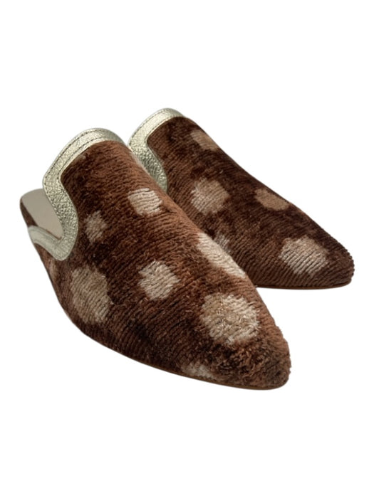 Baldiz Shoe Size 37 Brown Silk & Leather Pointed Toe Polka Dot Shoes Brown / 37