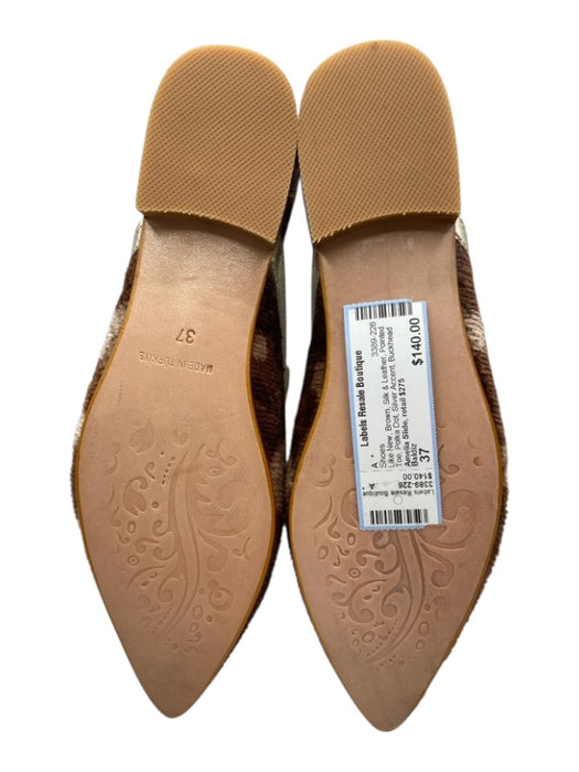 Baldiz Shoe Size 37 Brown Silk & Leather Pointed Toe Polka Dot Shoes Brown / 37