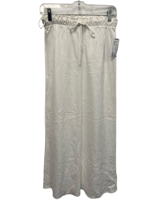 Zara Size XS White Linen Elastic & Drawstring Waist Straight Midi Skirt White / XS
