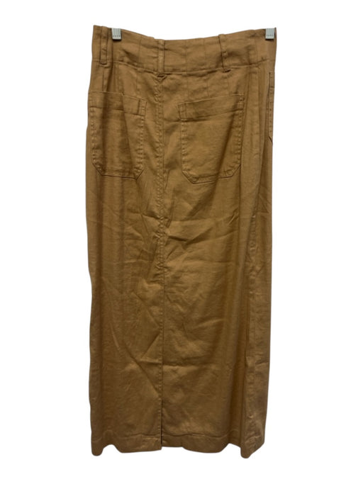 Maeve Size XS Camel Brown Linen Blend Button & Zip Back Slit Pockets Midi Skirt Camel Brown / XS