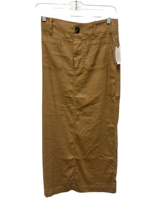 Maeve Size XS Camel Brown Linen Blend Button & Zip Back Slit Pockets Midi Skirt Camel Brown / XS