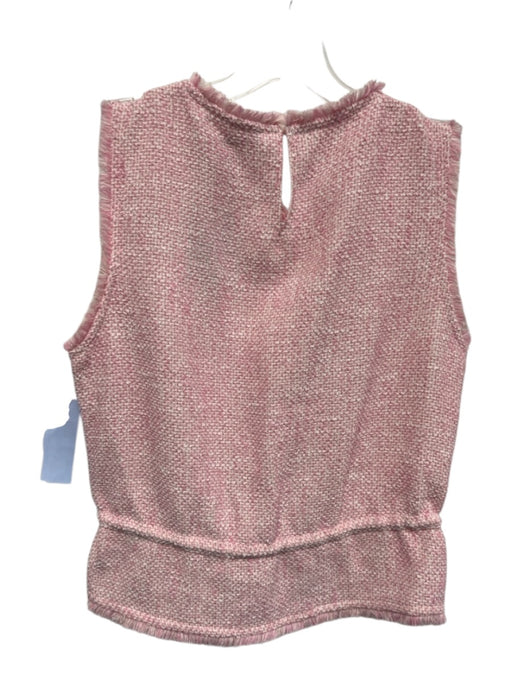 Maje Size 1 Pink & White Cotton Sleeveless Tweed Drawstring Waist Fringe Top Pink & White / 1
