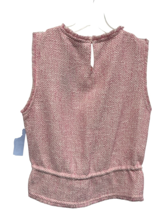 Maje Size 1 Pink & White Cotton Sleeveless Tweed Drawstring Waist Fringe Top Pink & White / 1