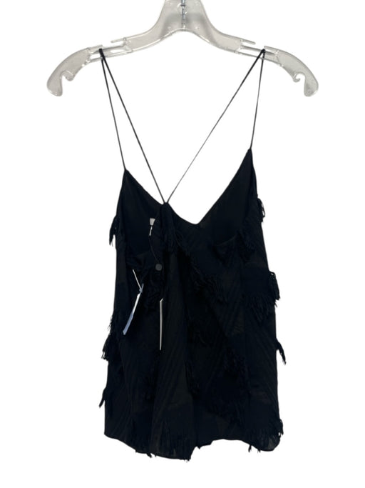 Derek Lam 10 Crosby Size 0 Black Cotton Blend V Neck Geometric Fringe Detail Top Black / 0