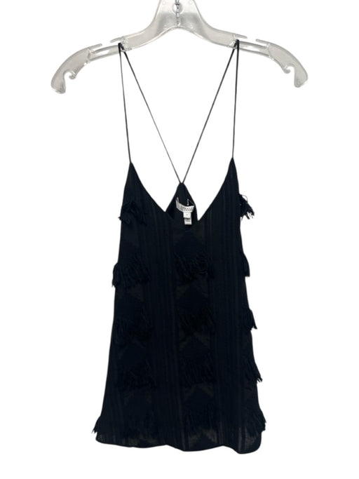 Derek Lam 10 Crosby Size 0 Black Cotton Blend V Neck Geometric Fringe Detail Top Black / 0