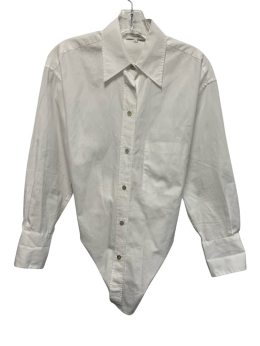 Vince Size XS White Cotton Collar Neck Button Down Back Tie Long Sleeve Top White / XS