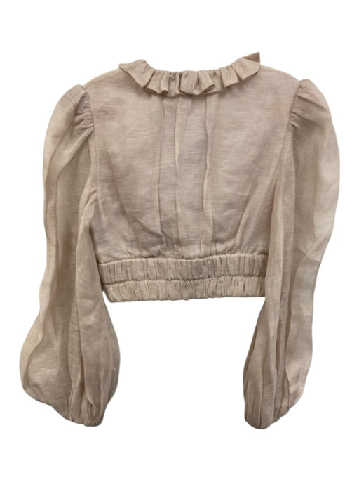 Zimmermann Size 0 Blush Pink Silk & Linen Romantic v neck Ruffle Trim Top Blush Pink / 0