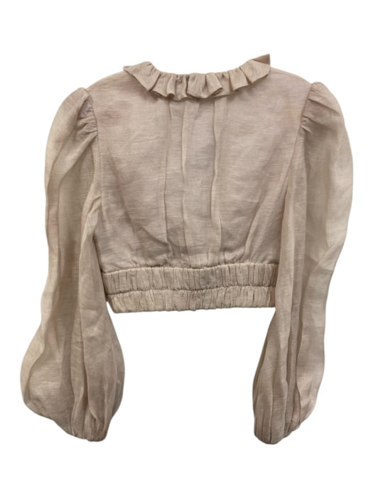 Zimmermann Size 0 Blush Pink Silk & Linen Romantic v neck Ruffle Trim Top Blush Pink / 0