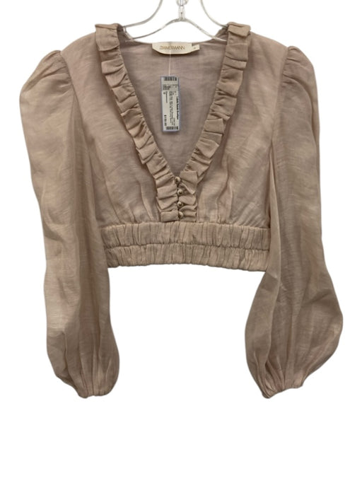 Zimmermann Size 0 Blush Pink Silk & Linen Romantic v neck Ruffle Trim Top Blush Pink / 0