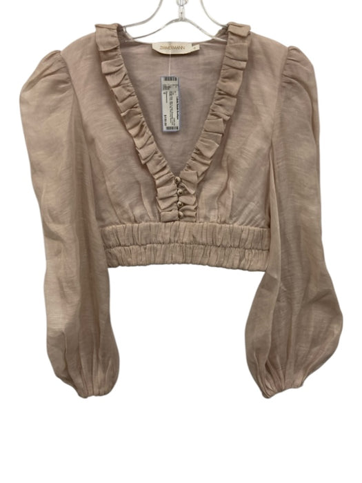 Zimmermann Size 0 Blush Pink Silk & Linen Romantic v neck Ruffle Trim Top Blush Pink / 0
