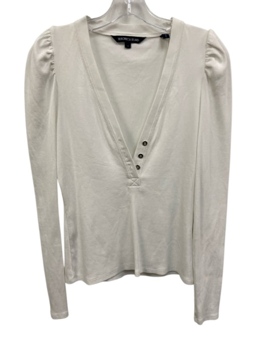 Veronica Beard Size XS White Pima Cotton V Neck Front Button Closure Ribbed Top White / XS