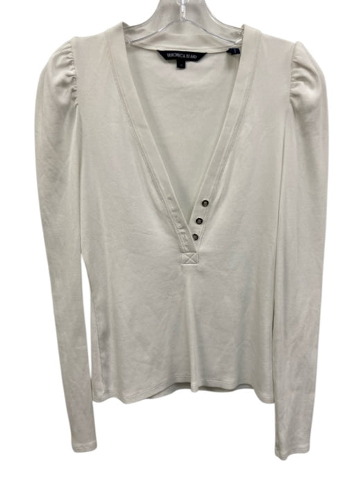Veronica Beard Size XS White Pima Cotton V Neck Front Button Closure Ribbed Top White / XS