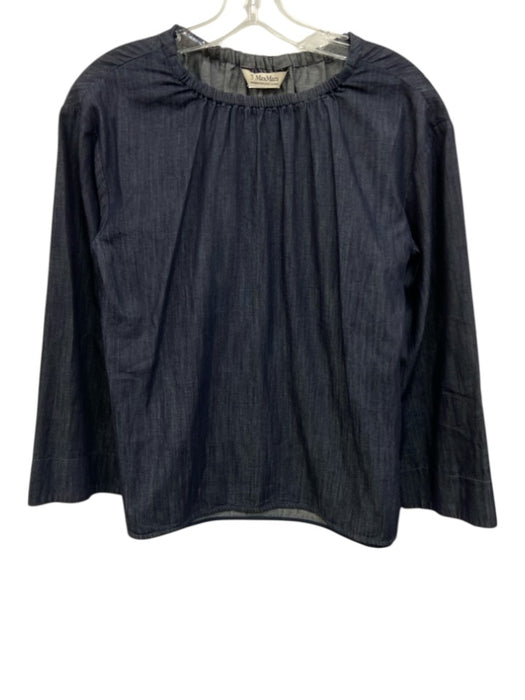 'S Max Mara Size Est S Denim Blue No Fabric Tag Elastic neck 3/4 Sleeve Top Denim Blue / Est S
