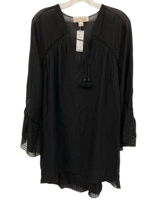 Rachel Zoe Size 0 Black Silk V Neck Front Tie Cutout detail Spotted Design Dress Black / 0