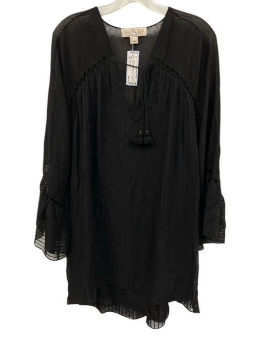 Rachel Zoe Size 0 Black Silk V Neck Front Tie Cutout detail Spotted Design Dress Black / 0
