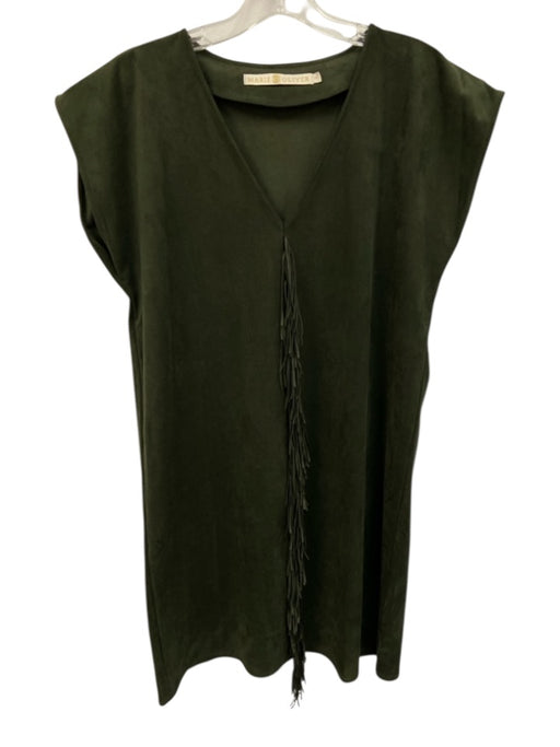 Marie Oliver Size XS Olive Green Polyester Blend V Neck Sleeveless Suede Dress Olive Green / XS