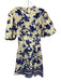 Exquise Size XS Blue & Cream Cotton Smock neck Back Zip Puff Short Sleeve Dress Blue & Cream / XS