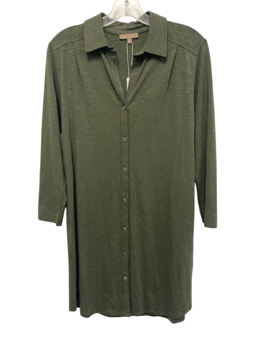 Lilla P Size XS Olive Green Cotton Blend Collar Neck Button Down Heathered Dress Olive Green / XS