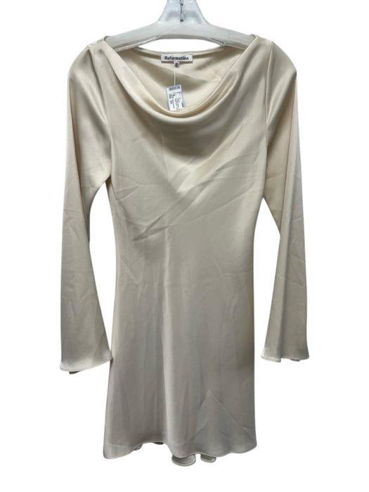 Reformation Size XS Cream White Acetate & Polyester Satin Boat Neck Dress Cream White / XS