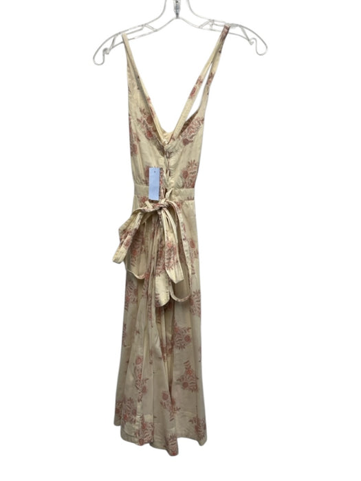 Pamela Love Size XS Cream & pink Cotton Criss Cross Straps Lace Up Back Dress Cream & pink / XS