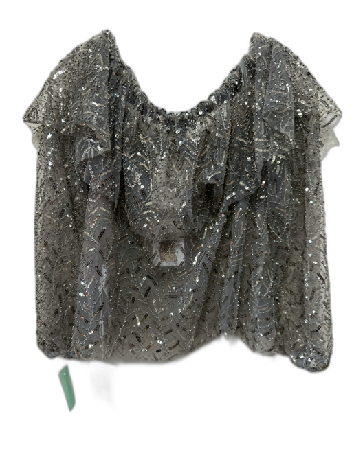 Self Portrait Size 4 Gray & Silver Polyester Mesh Overlay All Over Sequins Top Gray & Silver / 4