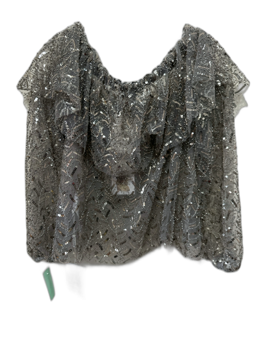 Self Portrait Size 4 Gray & Silver Polyester Mesh Overlay All Over Sequins Top Gray & Silver / 4