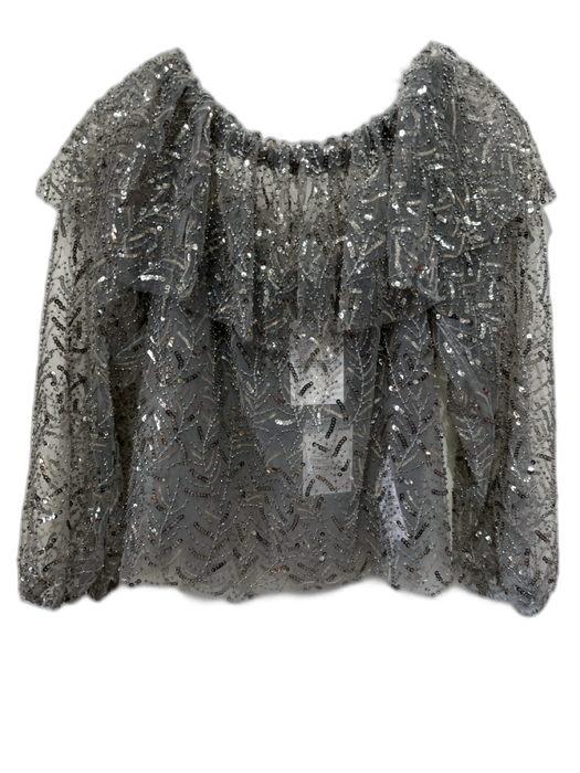Self Portrait Size 4 Gray & Silver Polyester Mesh Overlay All Over Sequins Top Gray & Silver / 4