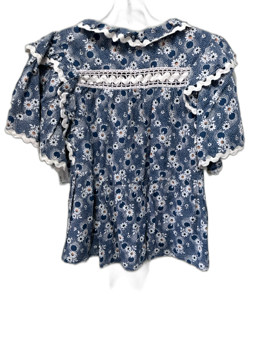 Sea New York Size XS Blue, White & Yellow Cotton Short Balloon Sleeve Peplum Top Blue, White & Yellow / XS