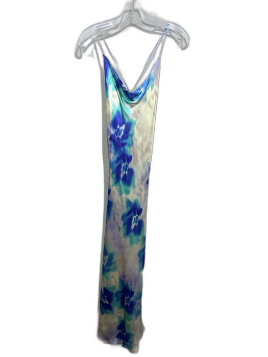 The Kooples Size L Blue, Cream & Purple Silk Spaghetti Strap Tie Dye Dress Blue, Cream & Purple / L