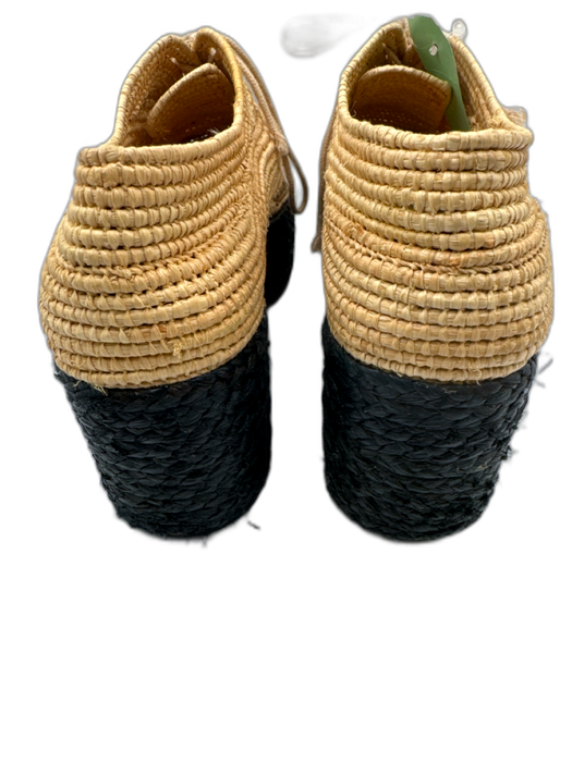 Robert Clergerie Shoe Size 9.5 Beige & Black Rattan Platform Rounded Toe Flats Beige & Black / 9.5