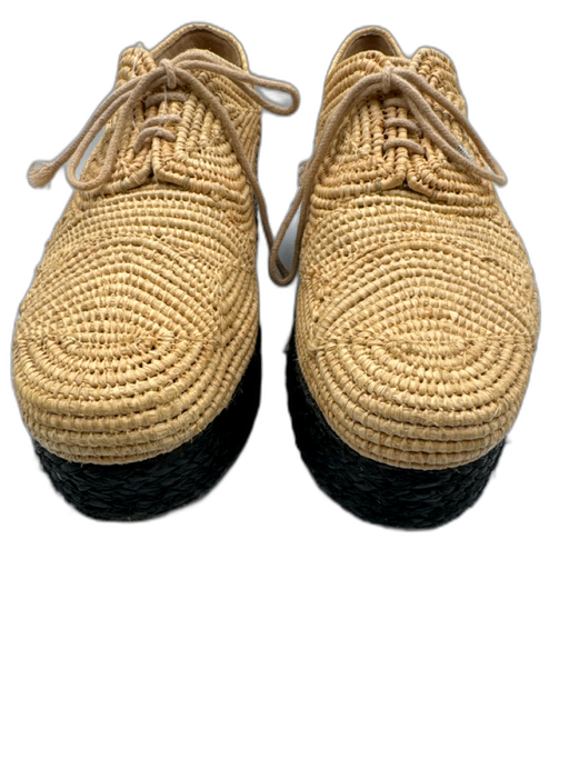 Robert Clergerie Shoe Size 9.5 Beige & Black Rattan Platform Rounded Toe Flats Beige & Black / 9.5