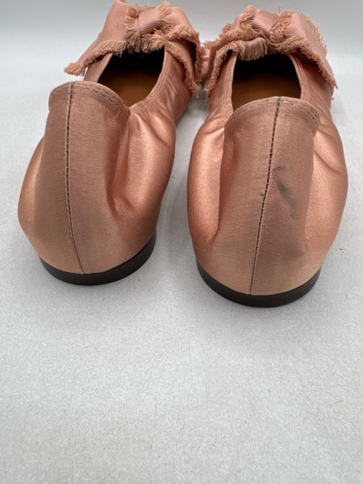 Lanvin Shoe Size 38 Rose Gold Pink Satin Grosgrain Bow Round Toe Ballet Flats