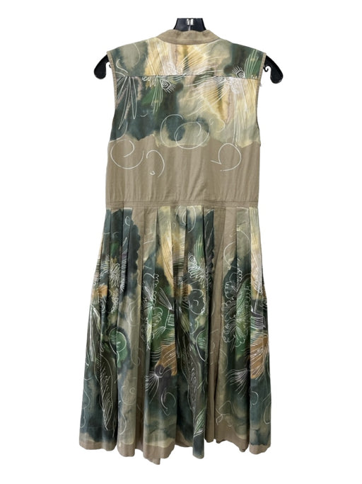 Piazza Sempione Size 40 Green & Multi Cotton Sleeveless Pleated Dress Green & Multi / 40