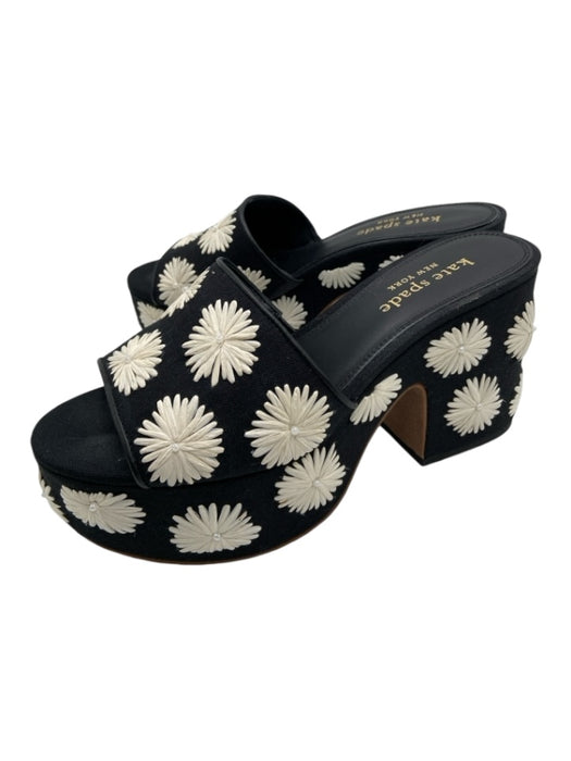 Kate Spade Shoe Size 7 Black & White Canvas Platform Floral Embroidery Sandals Black & White / 7